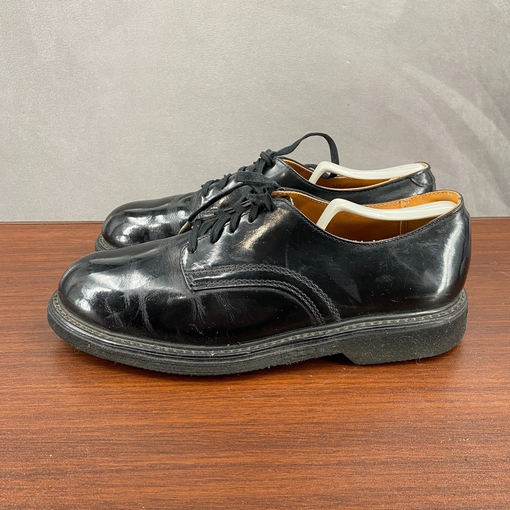 Vintage Nailless Mens US 8.5 Dress Shoes Black Patent Leather Lace Up Oxford
